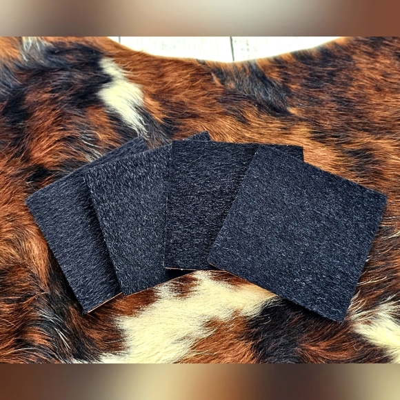 Handmade 4x4 Western Wood Black Faux Cow Hyde Fur Coasters Set of 4 - Picture 1 of 4